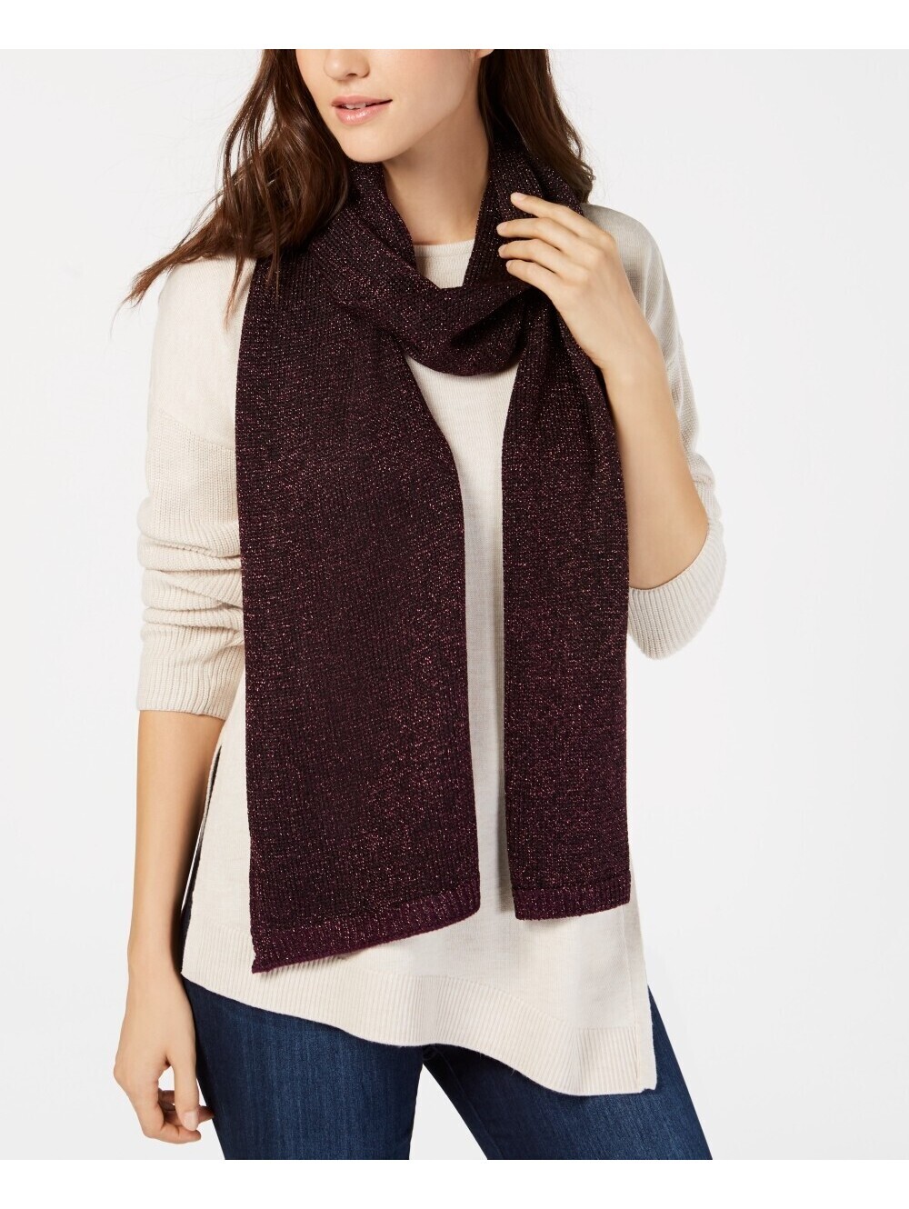 Steve Madden Womens Lurex Metallic Knit Scarf